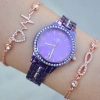 Mor Metal Kordon Kadın Saat Kombini 9770