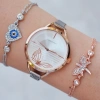 Silver Rose Hasır Mıknatıslı Kordon Kadın Saat Kombini 9997