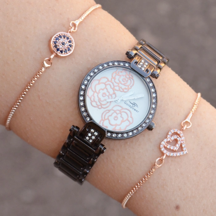 Siyah Metal Kordon Kadın Saat Kombini 1072