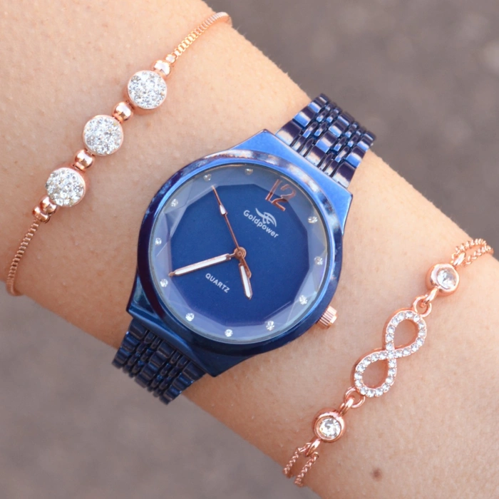 Mavi Metal Kordon Kadın Saat Kombini 1090