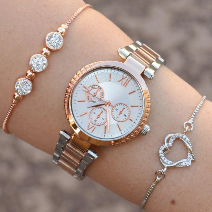 Silver Rose Kordon Kadın Saat Kombini 1103