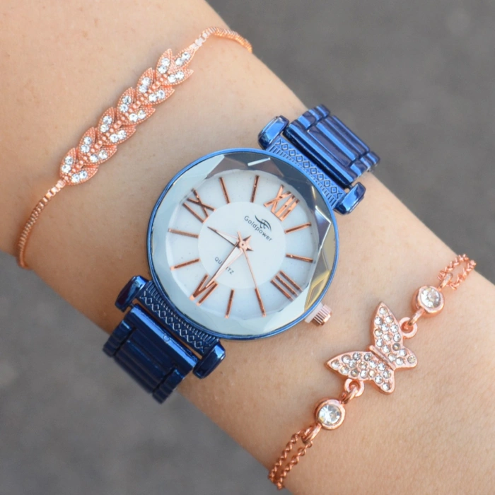 Mavi Metal Kordon Kadın Saat Kombini 1111