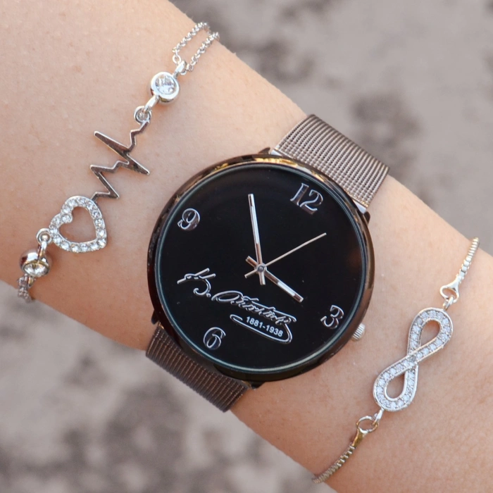 Silver Hasır Kordon Kadın Saat Kombini 1117