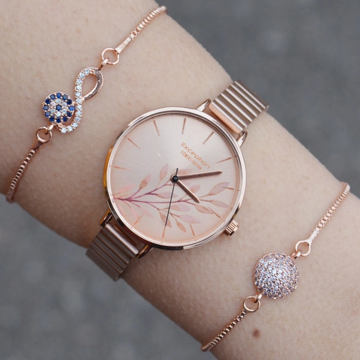 Rosegold Metal Kordon Kadın Saat Kombini 1210