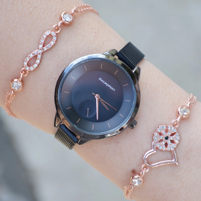 Siyah Hasır Kordon Kadın Saat Kombini 1302