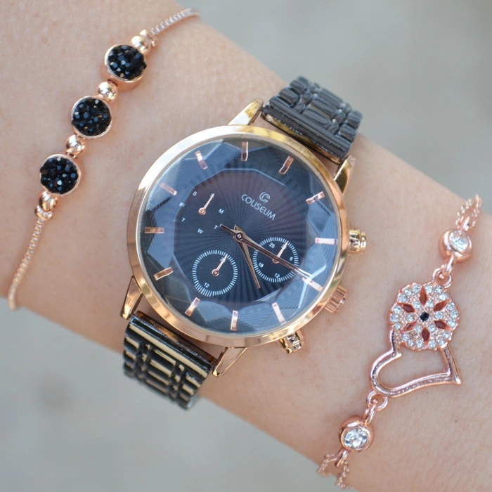 Siyah Metal Kordon Kadın Saat Kombini 1313