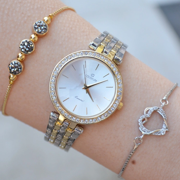 Silver Gold Metal Kordon Kadın Saat Kombini 1314