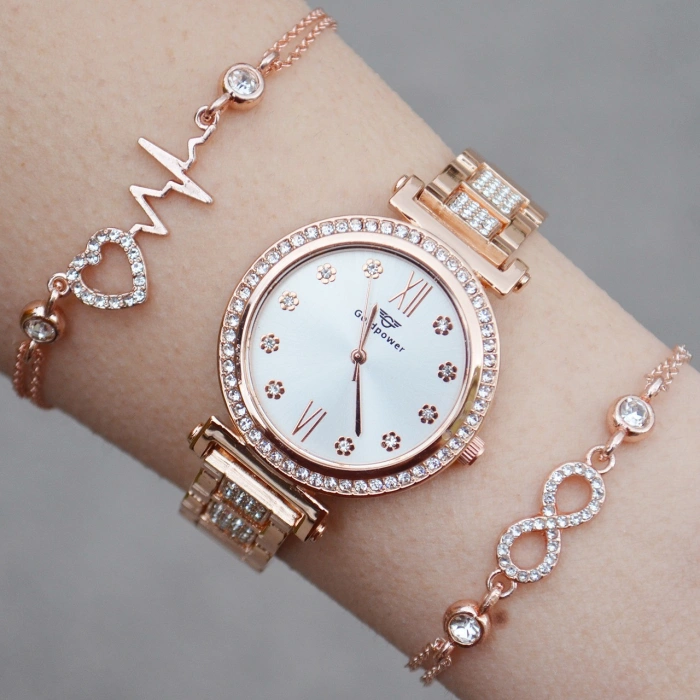 Rosegold Metal Kordon Kadın Saat Kombini 1328
