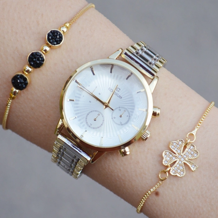 Silver Gold Metal Kordon Kadın Saat Kombini 1336