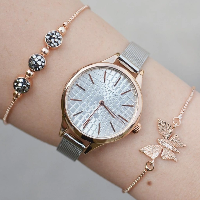 Rose Kasa Silver Hasır Kordon Kadın Saat Kombini 1437