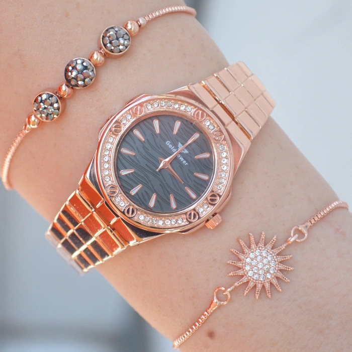 Rosegold Metal Kordon Kadın Saat Kombini 1464