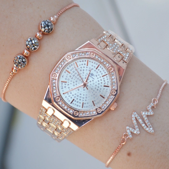 Rosegold Metal Kordon Kadın Saat Kombini 1520