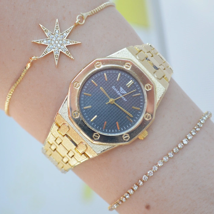 Gold Metal Kordon Kadın Saat Kombini1522