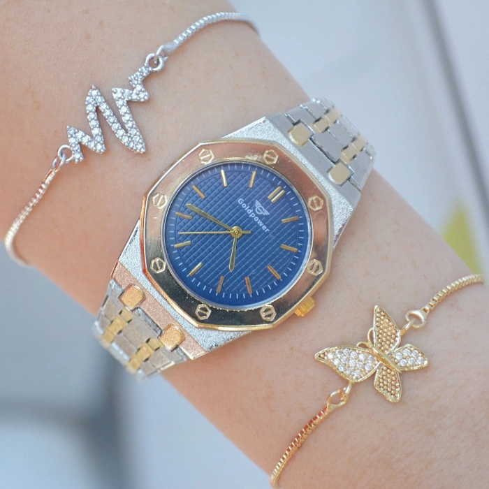 Silver Gold Metal Kordon Kadın Saat Kombini 1524