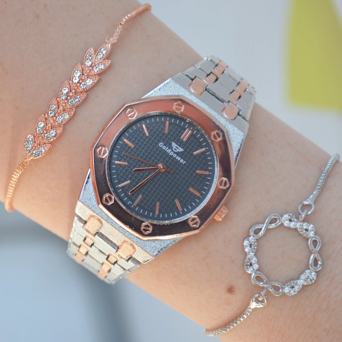 Silver Rose Metal Kordon Kadı Saat Kombini 1525