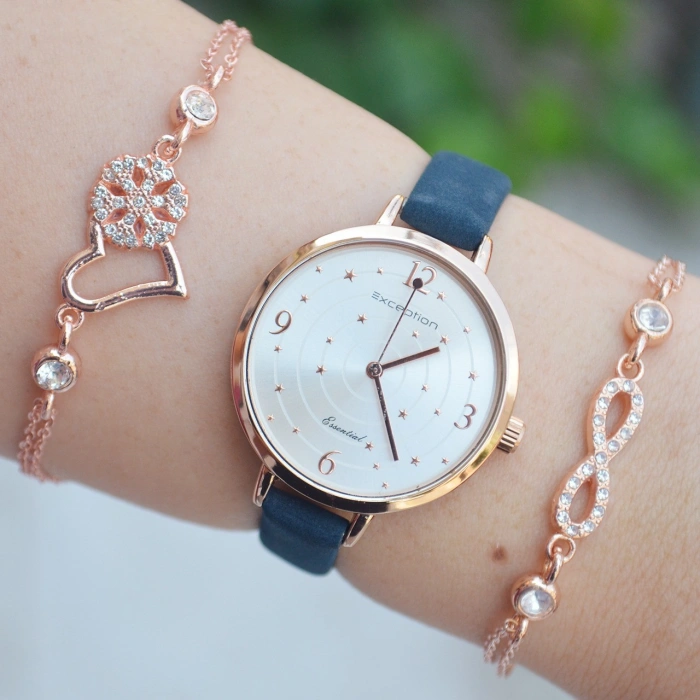 Lacivert Deri Kordon Kadın Saat Kombini 1564