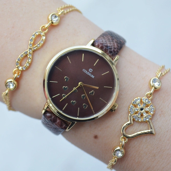 Kahverengi Deri Kordon Kadın Saat Kombini 1583