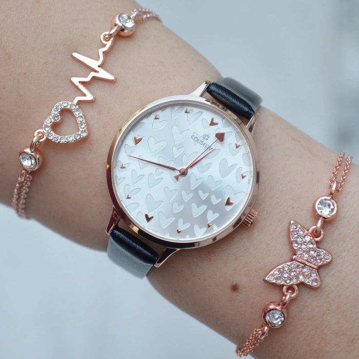 Siyah Deri Kordon Kadın Saat Kombin 1595