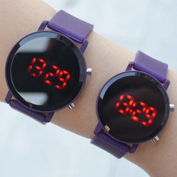 Mor Silikon Kordon Dijital Çift Saat Kombini 1812