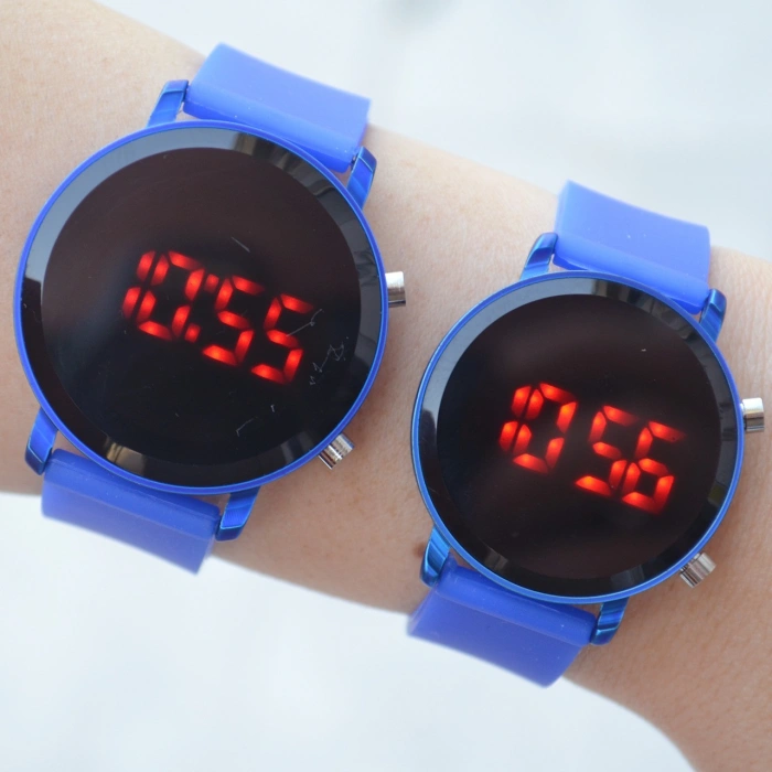 Koyu Mavi Silikon Kordon Dijital Çift Saat Kombini 1813