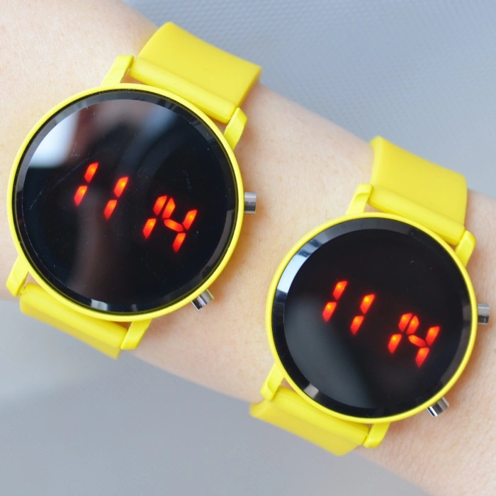 Sarı Silikon Kordon Dijital Çift Saat Kombini 1816