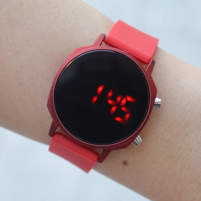 Kırmızı Silikon Kordon Dijital Kadın Saati 1845