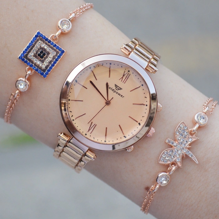 Rosegold Metal Kordon Kadın Saat Kombini 1963