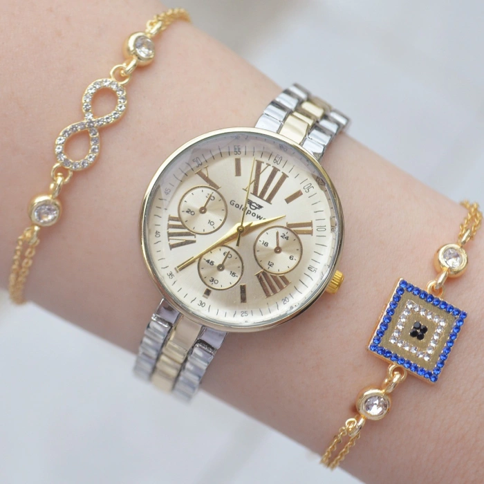Silver Gold Metal Kordon Kadın Saat Kombini 2026
