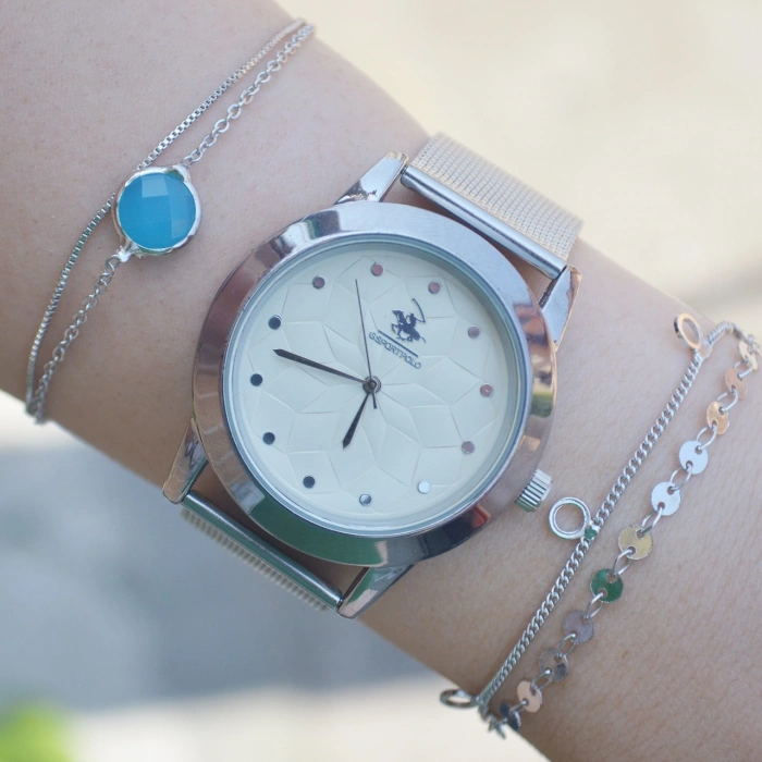 Silver Hasır Kordon Kadın Saat Kombini 2149