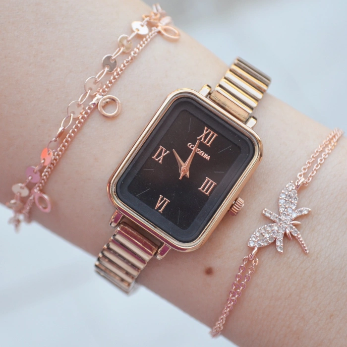 Rosegold Metal Kordon Kadın Saat Kombini 2230