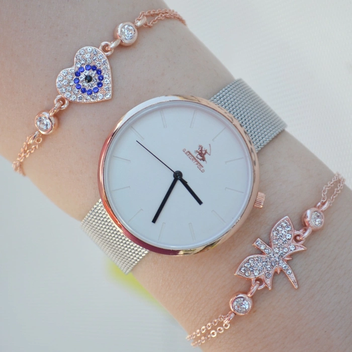 Silver Rose Hasır Kordon Kadın Saat Kombini 2256