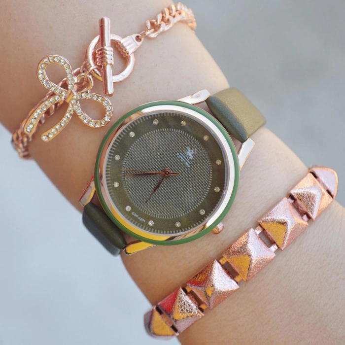 Yeşil Deri Kordon Kadın Saat Kombini 2319