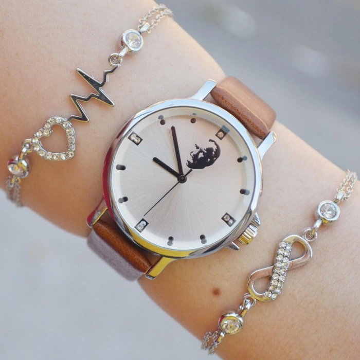 Taba Deri Kordon Kadın Saat Kombini 2325