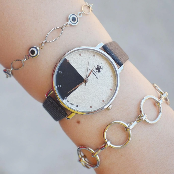 Antrasit Deri Kordon Kadın Saat Kombini 2326