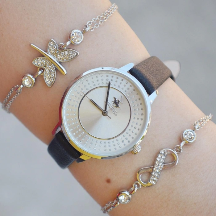 Siyah Deri Kordon Kadın Saat Kombini 2329