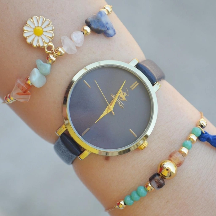 Lacivert Deri Kordon Kadın Saat Kombini 2340