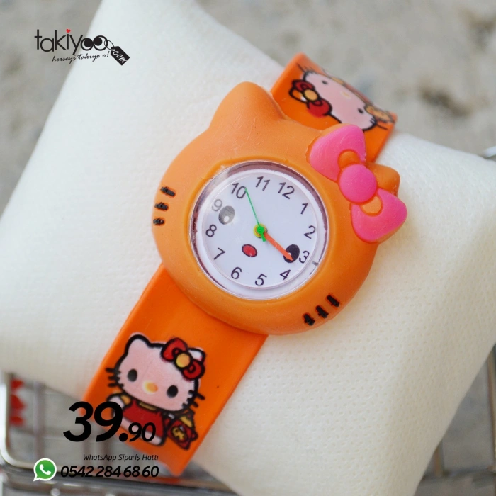 Turuncu Silikon Kordon Hello Kitty Çocuk Saati 8493