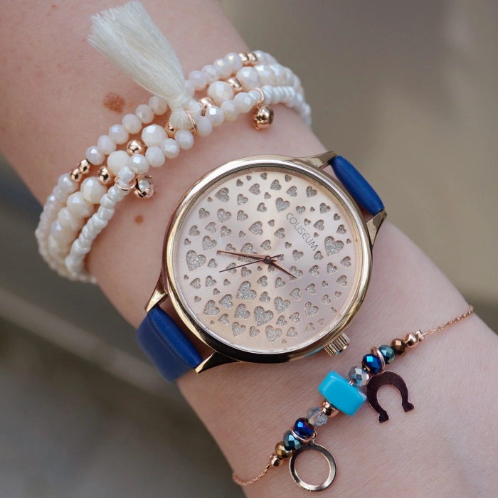 Mavi Deri Kordon Kadın Saat Kombini 8699