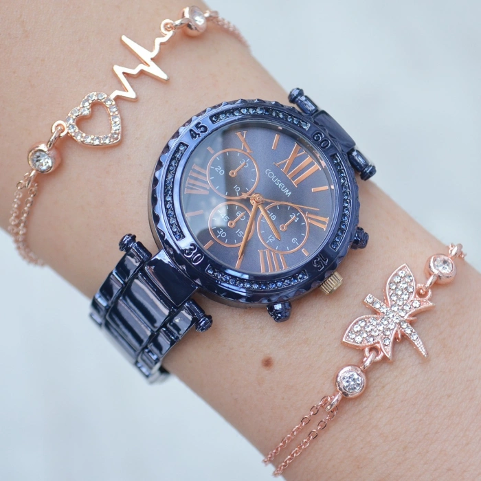 Mavi Metal Kordon Kadın Saat Kombini 8702