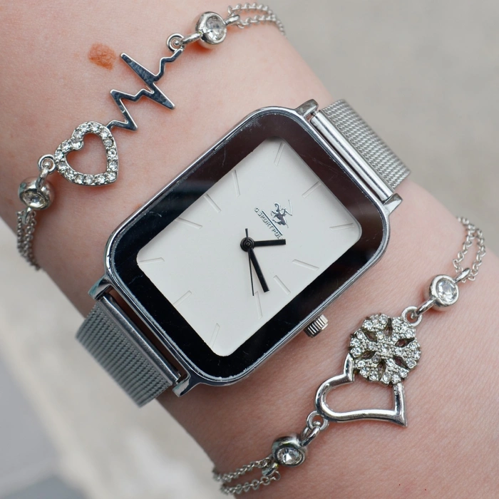 Silver Hasır Kordon Kadın Saat Kombini 8785