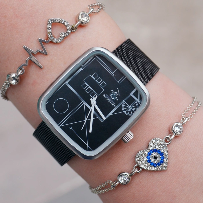 Silver Hasır Kordon Kadın Saat Kombini 8796