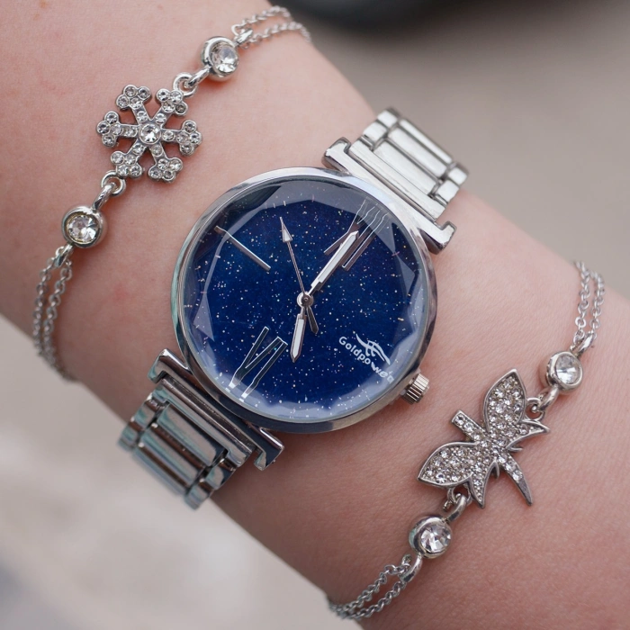 Silver Metal Kordon Kadın Saat Kombini 8809