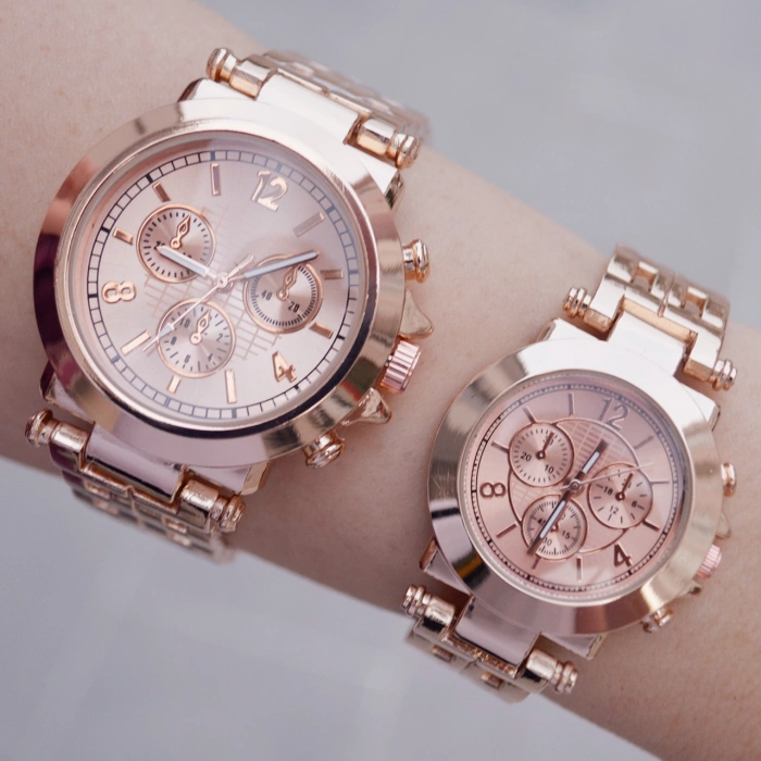 Rosegold Metal Kordon Çift Saat Kombini 8908