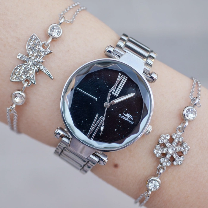 Silver Metal Kordon Kadın Saat Kombini 9206