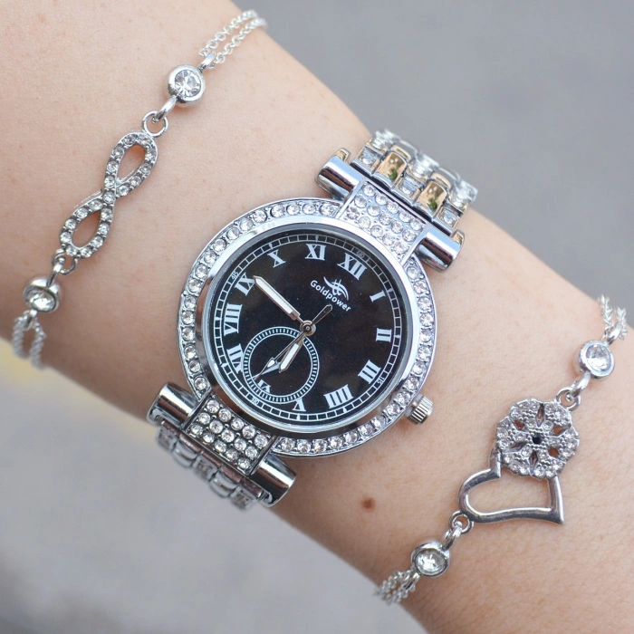 Gümüş Metal Kordon Kadın Saat Kombini 9225