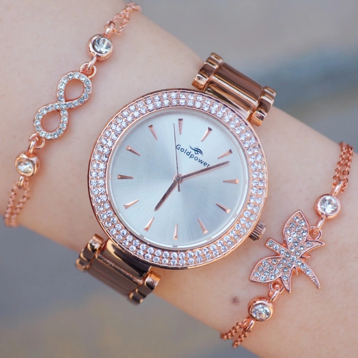 Rosegold Metal Kordon Kadın Saat Kombini 9676