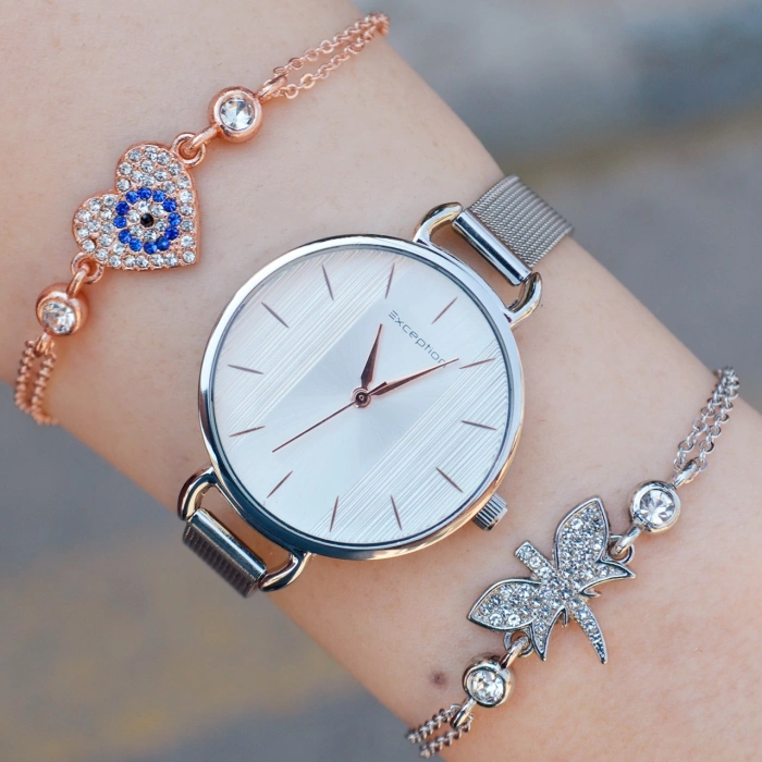 Silver Rose Hasır Kordon Kadın Saat Kombini 9693