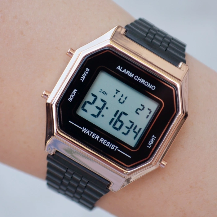 Rose Kasa Siyah Metal Kordon Dijital Unisex Saat 9987