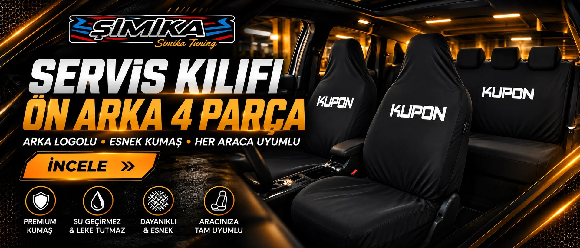 KUPON Ön Arka 4 Parça Arka Logolu Servis Kılıfı