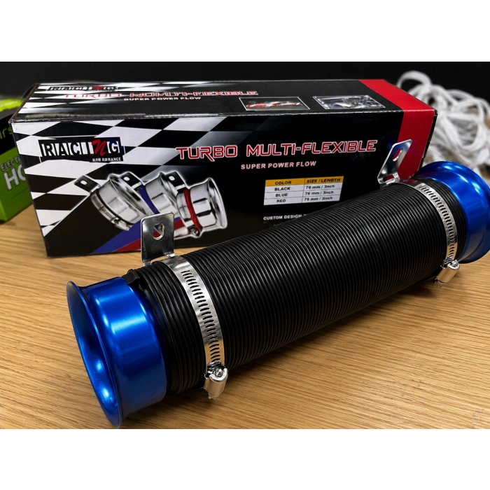 Aracınıza Spor Görünüm Katacak Turbo Hava Giriş Hortumu 76mm (Universal) mavi